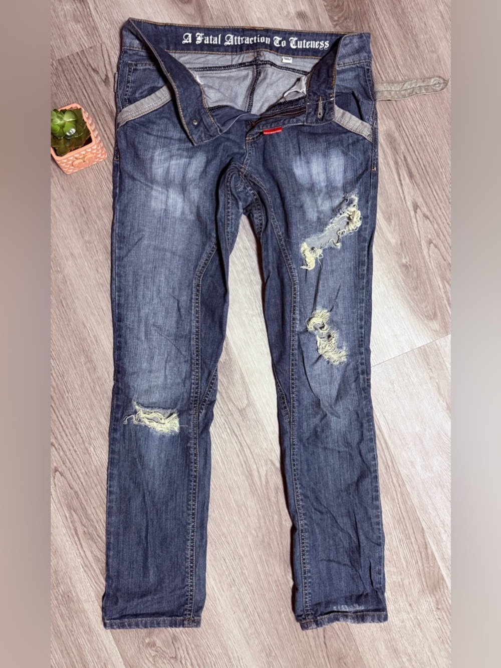 Vintage Harajuku Lovers Slim Distressed Dark Blue Jeans Rare Y2K